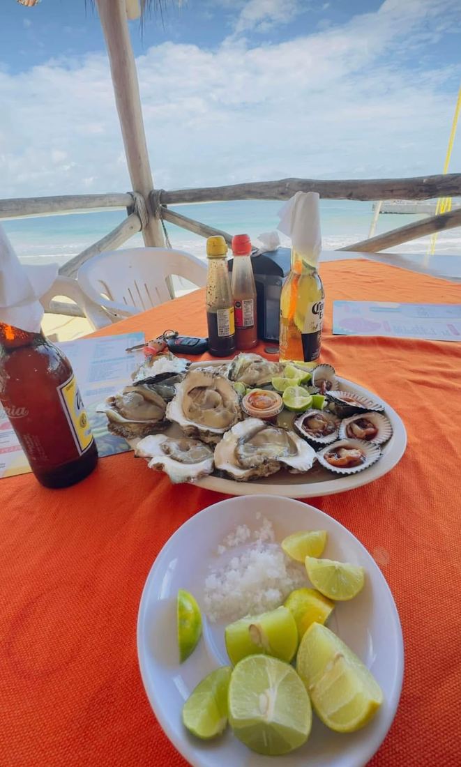 Ostiones y callo de hacha con vista al mar